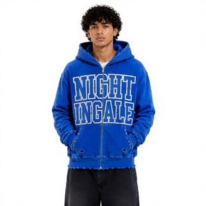 Vintage Letterman Zip Hoodie Distressed Oversized Heavyweight Fleece Graphic Streetwear Heavyweight Unisex Streetwear Hoodie - Product Image 1