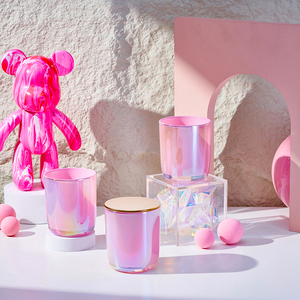 Keluaran baru 7oz 10oz wadah lilin warna-warni <span class=keywords><strong>pink</strong></span> stoples lilin kaca kosong dengan tutup dan kotak