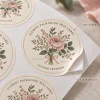 Étiquette autocollante personnalisée en papier d'art imprimé pour emballage de fleuriste, idéale pour l'emballage cadeau de fleuriste avec logo de marque et illustration imprimés