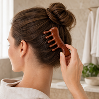 En gros : Masseur de cuir chevelu en bois, Peigne de massage des méridiens, Outil Gua Sha en bois de santal doré et Cumaru, Coffrets cadeaux de soins capillaires avec logo personnalisé