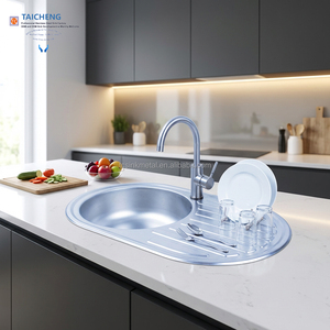 <span class=keywords><strong>Lavello</strong></span> da Cucina Rettangolare in Acciaio Inox 770x500mm per il Mercato Europeo con Vasca Interna Rotonda - Product Image 1