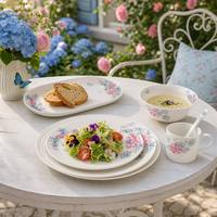Vaisselle en mélamine pour fête à domicile, motif floral de printemps, papillons et fleurs, ensemble d'assiettes et de bols, incassable, qualité alimentaire