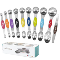 Ensemble de 10 cuillères doseuses magnétiques à double tête en acier inoxydable avec base à ventouse, outil de cuisine et de pâtisserie pour la maison