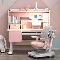 Ensemble table d'étude et bibliothèque ergonomique moderne en bois pour enfants, avec bureau et chaise réglables en hauteur pour chambre à coucher