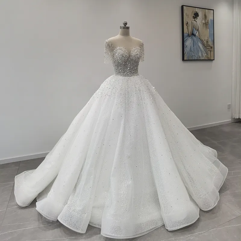 New Arrival Boho Style Beading Pearls Embroidered Ball Gown Plus Size Modern wedding dress bride skirt
