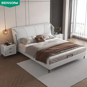Chinese style bedroom set hot sale sleeping bedroom luxury modern king size bedding leather sleeping with box storage bed