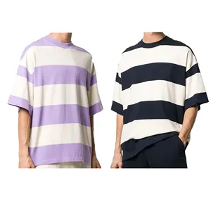 custom Men's t-shirt 95% cotton 5% spandex Oversized Dropper Shoulder Luxury Quality Streetwear Striped T-shirt for men