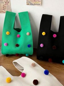 Korean Style Cute Colorful Ball <b>Knitted</b> Handbag Crochet <b>Knitted</b> <b>Tote</b> <b>Bag</b> for Women - Product Image 4