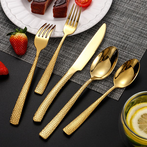 430 Stainless Steel Hammered Cutlery Set Dessert Spoon Snakeskin Gold Water Cube Steak Cutlery Party <b>Dinnerware</b> - Product Image 2
