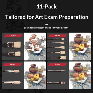 Ensemble de 11 pinceaux à <span class=keywords><strong>gouache</strong></span> et craie Factory Black Knight, manche en bois, poils naturels, pour peinture acrylique, stylo à peinture spécial, pinceau éventail, huile - Product Image 3