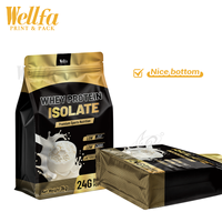 Sachet refermable à fond plat en aluminium avec fermeture à quatre soudures, 1 kg de poudre protéinée, résistant à l'humidité, barrière à l'oxygène, logo personnalisé