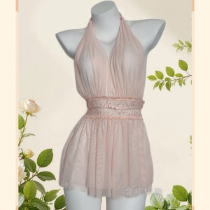 Chemise de nuit en mousseline de soie à col halter avec ceinture en dentelle, vêtements de nuit pour femmes 8118 - Product Image 4