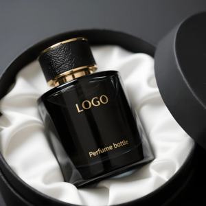 Flacon de parfum en verre noir de luxe vide avec boîte, étiquette personnalisée, 30 ml, 50 ml, 100 ml - Product Image 1