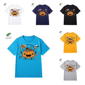 T-shirt da <span class=keywords><strong>uomo</strong></span> in cotone 100% all'ingrosso 250 grammi di zucca di Halloween stampata abbigliamento a maglia con Logo personalizzato a maniche corte - Product Image 2