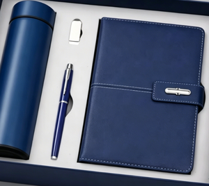 ชุดของขวัญสมุดโน้ตหนังสีน้ำเงินปรับแต่งได้ พร้อมปากกาหรูหรา ไดอารี่ A5 แฟลชไดรฟ์ USB สำหรับธุรกิจ ขายส่ง ของพรีเมี่ยม - Product Image 4