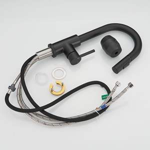 Robinet de cuisine DB en acier inoxydable, monocommande, avec douchette extractible, design moderne, noir brossé, montage sur plan, hauteur 8-9,9 pouces - Product Image 3