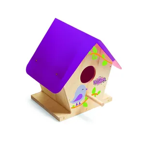 Grandes kits de construção de madeira, pintura colorida, gaiola de pássaro com teto, kit de casa de pássaros de madeira