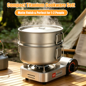 Hızlı Isıtma 2.2L Titanyum Kamp Yemek Seti 2'si 1 Arada Buharlı Pişirici ve Çorba Tenceresi Seti Kapaklı Katlanabilir Saplı Yürüyüş İçin - Product Image 2