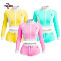 Vêtements de sport, haut de yoga à blocs de couleur zippé, soutien-gorge de sport, ensemble de survêtement 3 pièces, short, combinaison pour femmes, tenue de sport pour femmes, vêtements de sport
