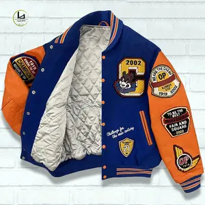 Veste universitaire rembourrée d'hiver pour hommes, veste à lettres personnalisée en usine Letterman Bomber Varsity Jackets avec broderie