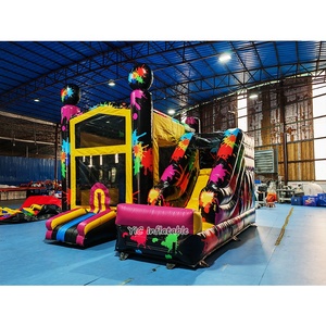 Château gonflable commercial avec toboggan et zone de saut, thème <span class=keywords><strong>Peinture</strong></span> Éclaboussée Néon, pour la location, les événements et les fêtes - Product Image 2