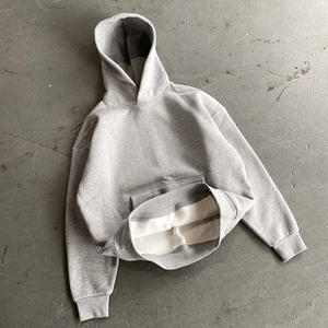 Sudadera con Capucha Personalizada Blanca y Gris, Sudadera Corta Lisa para <span class=keywords><strong>Hombre</strong></span>, 100% Algodón, Felpa Gruesa de 500 g/m², Sudadera Negra - Product Image 3