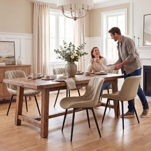 Chaises de salle à manger économiques en gros pour banquets et restaurants – Chaises de salle à manger modernes et minimalistes en tissu aspect lin matelassé à bas prix - Product Image 3