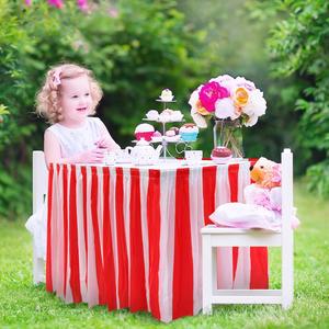 Falda <span class=keywords><strong>de</strong></span> <span class=keywords><strong>mesa</strong></span> Rectangular para fiesta, <span class=keywords><strong>de</strong></span> plástico, con rayas rojas y blancas - Product Image 4