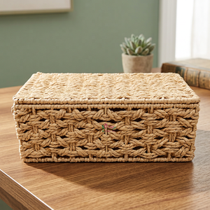 Natural Paper <b>Rope</b> Rectangle Storage <b>Basket</b> Eco-Friendly Rustic Organizing Box for Sundries Storage - Product Image 6