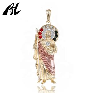 Iced Out 18K emas kuningan logam hijau agama St. Judas liontin Chapado En Oro Joya San Judas Tadeo - Product Image 6