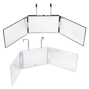 Miroir de maquillage pliable à trois faces, avec support de bureau pliable