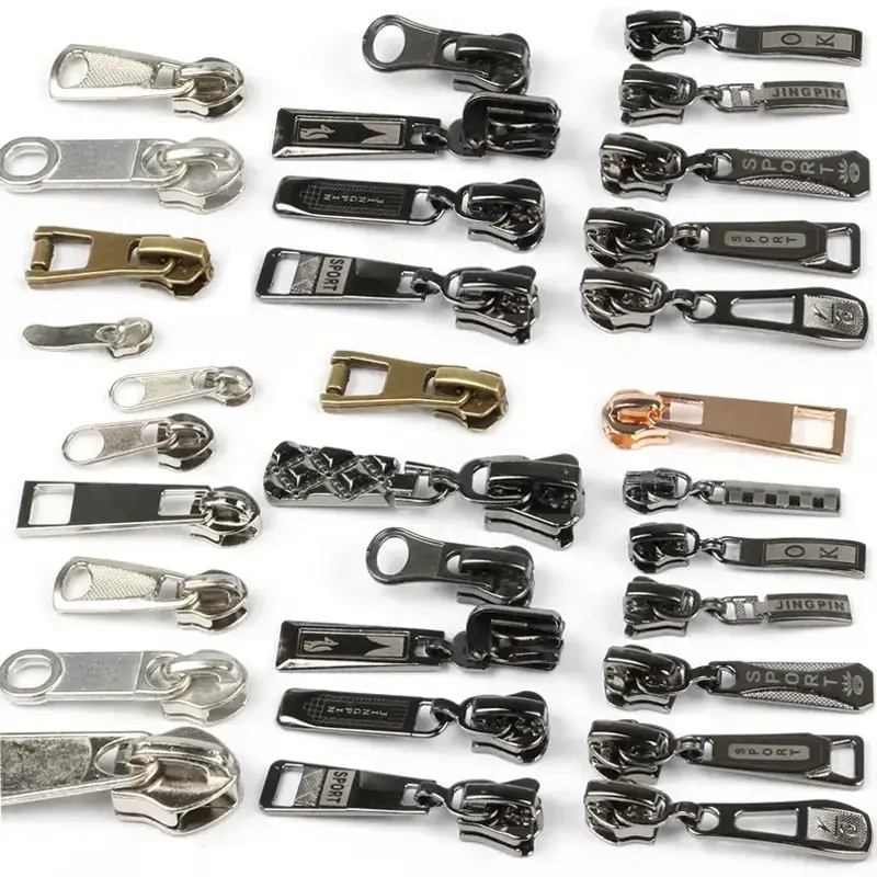 Zipper Manufacturer Custom Shape Multiple Styles Zipper Pull Tabs 3# 5# 8# Metal Zipper Slider Head For Garment Bag Pants