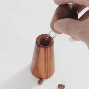 ที่คนกาแฟเอสเปรสโซ่4เข็มเข็มสแตนเลสด้ามไม้ใช้เป็นผงกาแฟผ้าพร้อมฐาน - Product Image 2