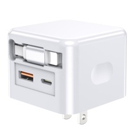Chargeur USB C GaN pliable HNT 40W avec câble rétractable, adaptateur double port PD QC3.0, charge rapide pour iPhone 15 14 13