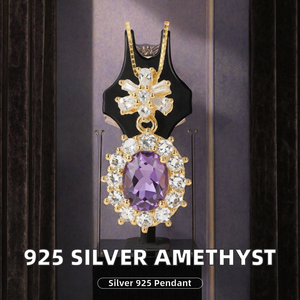 Collier pendentif en argent 925 plaqué or avec améthyste en forme de cœur sertie griffe, breloque ovale, bijou pour femme, idéal pour les fêtes et les cadeaux - Product Image 2