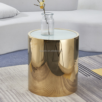 Meubles de salon modernes et luxueux, cadre en acier inoxydable doré, plateau en marbre, table d'appoint mobile, table d'appoint ronde, table basse
