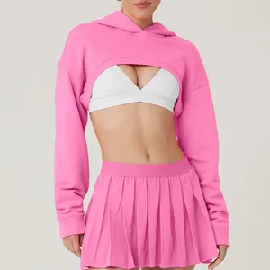 Neues Design Benutzer definierte Frauen Komfortables Training Lässig Solid CROPPED SHRUG IT OFF HOODIE - PARADISE PINK