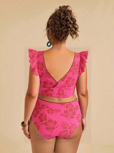 Traje de Baño Bikini de Dos Piezas para Mujer, Talla Grande, Cintura Alta, Estampado Floral, Cuello en V, Estilo 2026, Venta al Por Mayor - Product Image 2
