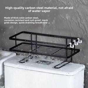 Support de rangement en métal sur les toilettes pour salle de bain sans perceuse Étagère de type debout pour l'écart de siège de toilette pour les outils de nettoyage de vaisselle - Product Image 2
