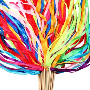 100 pièces/paquet Guirlandes de ruban multicolores pour fête avec clochettes, baguettes de fée en soie, bâtons de mariage en ruban, guirlandes de ruban - Product Image 3