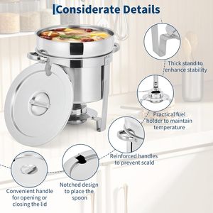 Stainless Steel Round Tabletop Steam <b>Table</b> Insulated <b>Buffet</b> Catering Restaurant Hotel Commercial Soup Warmer - Product Image 4