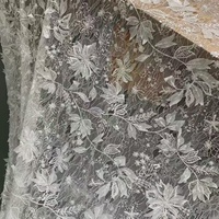 Tissu en dentelle florale brodée de paillettes brillantes, vente en gros directe d'usine