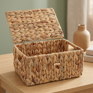 Boîte de rangement en jacinthe d'eau tressée à la main, écologique, décoration naturelle pour la maison, design moderne et luxueux, couvercle Artex Green Earth - Product Image 4