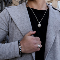 GOLDIX Bracelet tête de lion en acier inoxydable plaqué or 18K Set de bagues Minimalist Party Style Agate Jewel Man Skull Lion Necklace