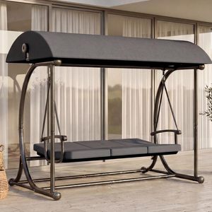 Modern Patio <strong>Swing</strong> with Adjustable Canopy, 2 in 1 Porch <strong>Swing</strong> Bed with Removable Cushion, Outdoor <strong>Swing</strong> <strong>Bench</strong> with Stand - Product Image 3