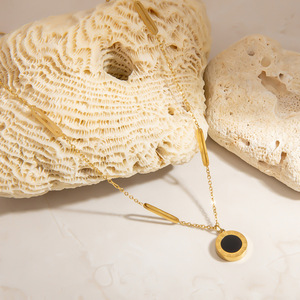 Collier en acier inoxydable pour femme, chaîne de clavicule géométrique ronde, plaqué or, chaîne de pull, bijou, cadeau, accessoire de mode - Product Image 1