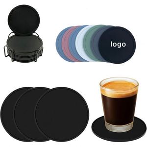 Sous-verre rond en silicone personnalisable avec logo imprimé 7cm/8cm/9cm, isolant, antidérapant, anti-brûlure, promotionnel pour le thé - Product Image 1