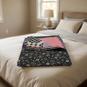 Traditional Indian Kantha Quilt Handmade Cotton Reversible <b>Bed</b> <b>Cover</b> Floral Stitch Work 30 Count Washable Bedding Blanket - Product Image 3