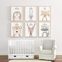 Peinture moderne de décoration de chambre d'enfant de bébé peinture à l'huile d'animaux de forêt de dessin animé d'art de toile