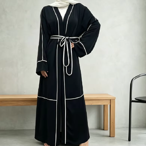 Custom Muslim Handmade Abaya Prayer Dress <b>Cardigan</b> Belt Pockets Long Sleeve Satin East Arabian Robe Dubai <b>Spring</b> Autumn Wedding - Product Image 1